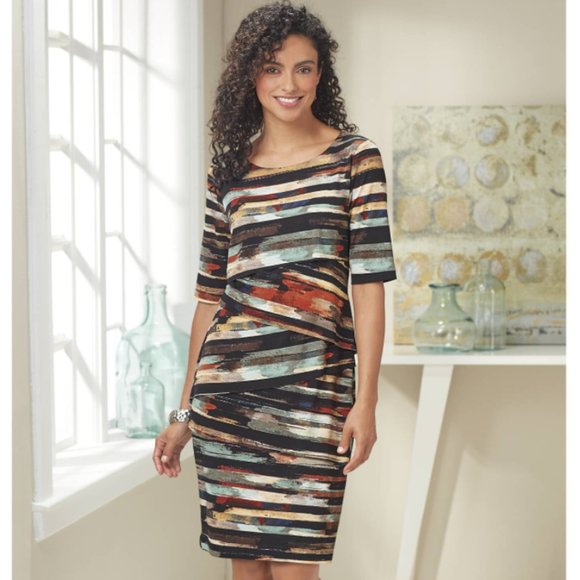 NorthStyle Dresses & Skirts - NorthStyle Women's Horizon Stripe Tiered Dress in Black Multi Size 8 NWT $70